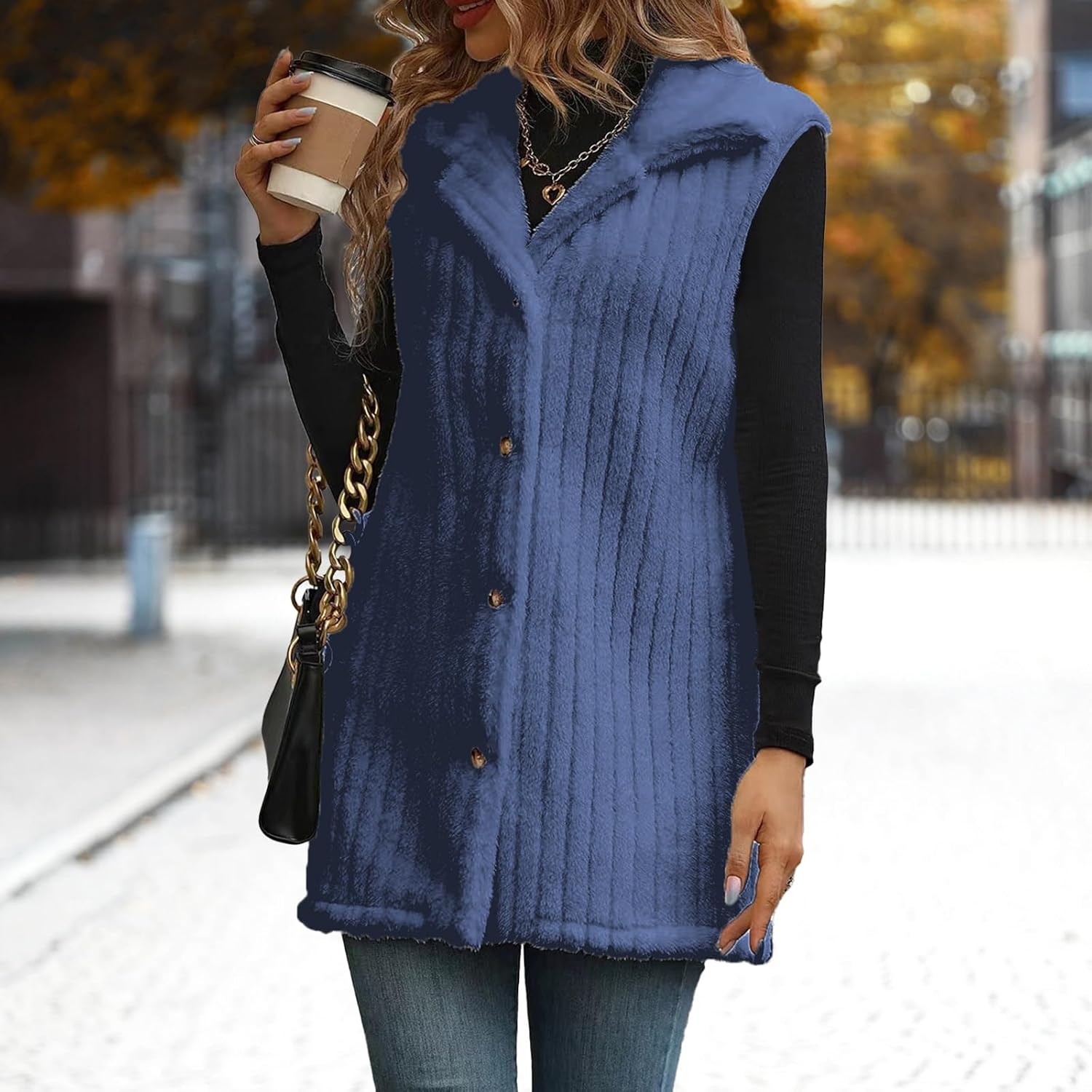 Costaric Women's Sleeveless Lapel Sweater Pure Colour Button Loose Vest Tops Medium Long Casual Jacket Coats