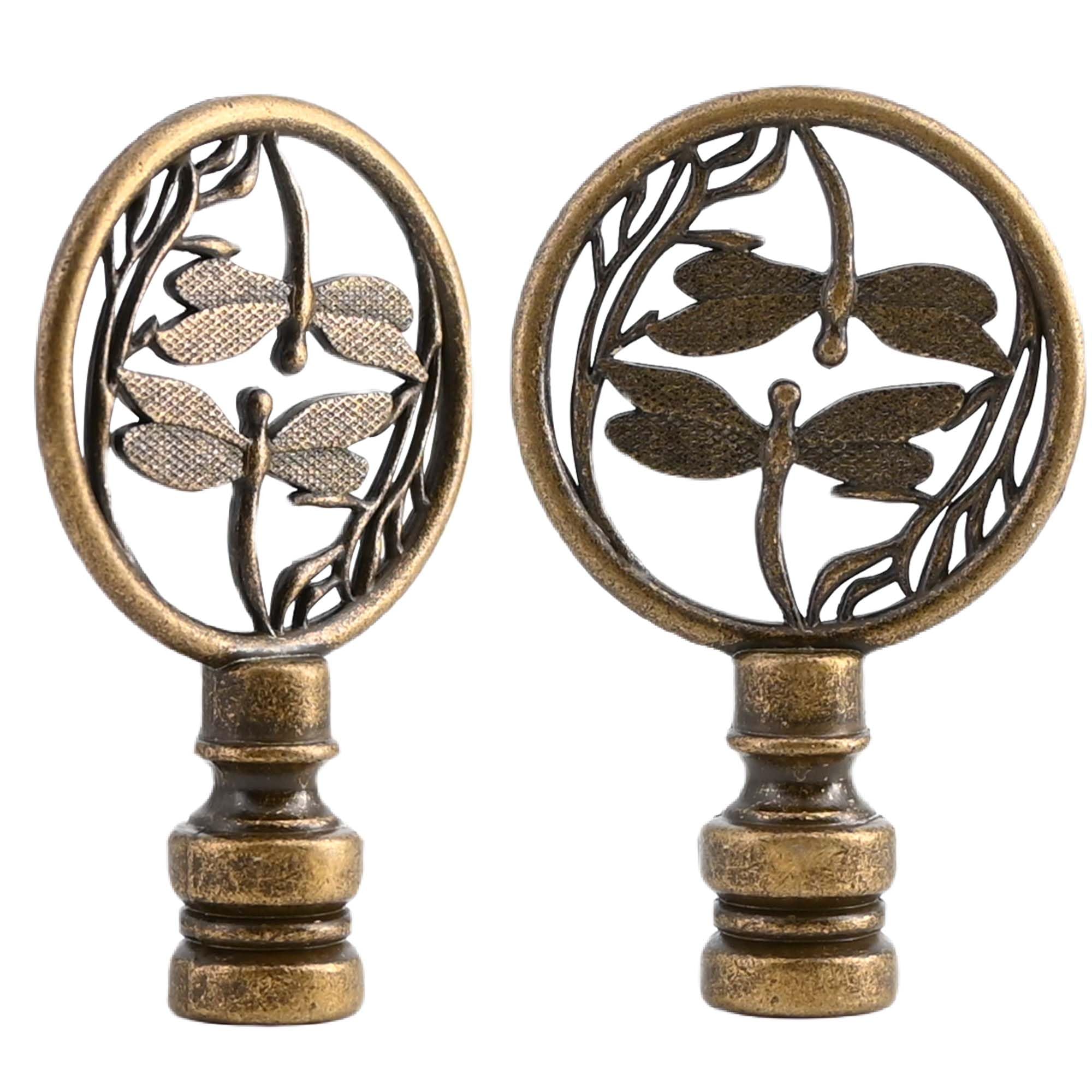 Aplstar 2 Pack Brass Lamp Finial for Oriental Asian Lamp Shade, Antique Metal Decorative Dragonfly Style Lamp Finials Cap Knob for Table Lamp, Floor Lamp, Home décor (Bronze Color-2 Pack)