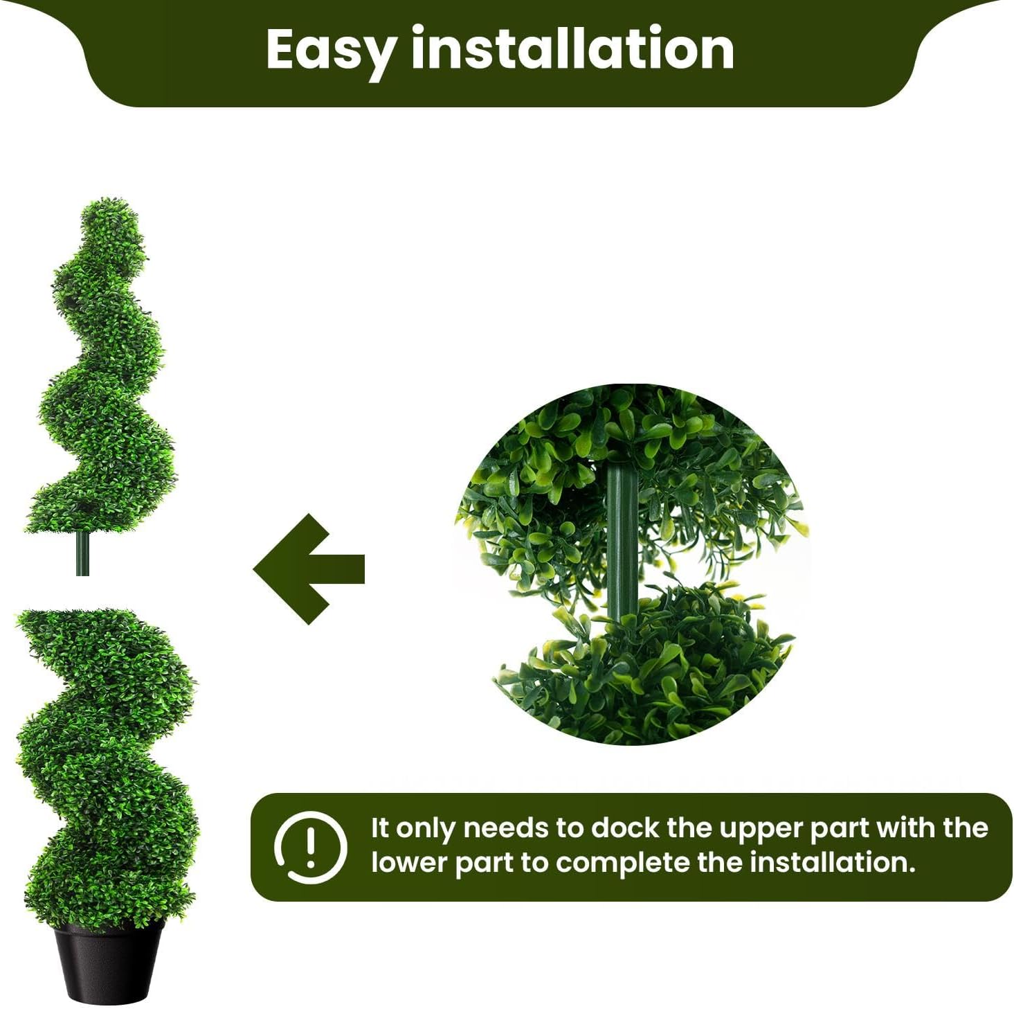 5' Artificial Boxwood Spiral Topiary Trees, Artificial Green Plant with Replaceable Leaves, All-Year Green Fake Plant Topiary Trees for Decorative/Indoor/Porch/Garden, Free Returns! (Green-3Ft)