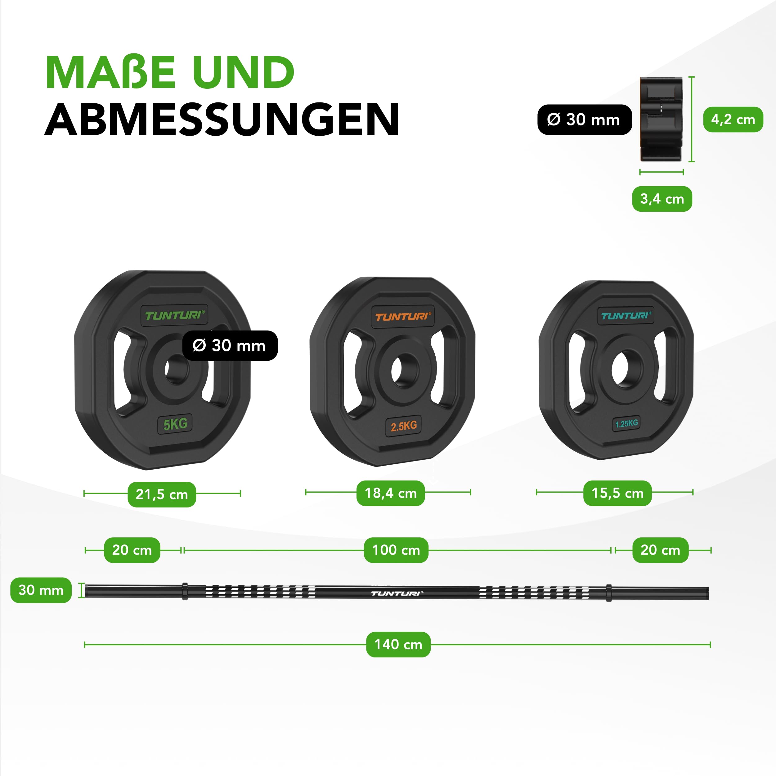 Tunturi Aerobic Pump Gewichtenset 20kg - Hantelset aus Gummi mit Hantelstange und 6 Scheiben