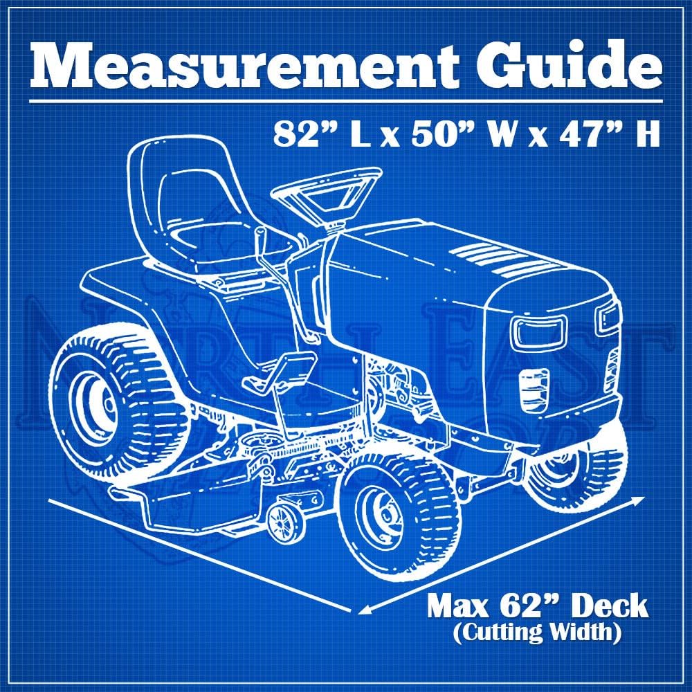 NEH Superior Riding Lawn Mower Tractor Cover Fits Decks up to 62" - Black - 420D Polyester Oxford PU Coated Water and Sunray Resistant Storage Cover - 82" L x 50" W x 47" H
