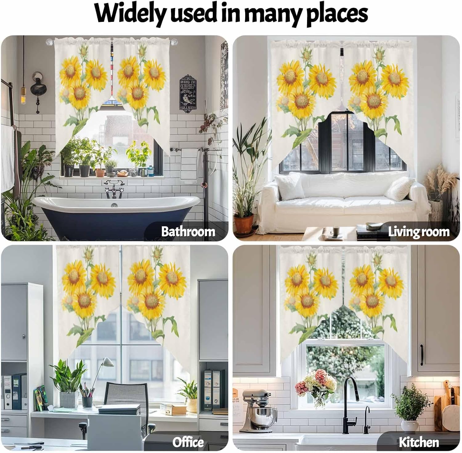 Swag Curtain,Watercolor Sunflower Green Leaves Kitchen Valances Rod Pocket Curtains Tier Pair Swag Topper,Yellow Flower Blossom 2 Panels Window Treatment for Bathroom Living Room Bedroom