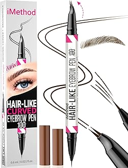 iMethod Curved Eyebrow Pen - 2-in-1 Dual-Ended Eyebrow Pencil with Curved Tip and Precise Brush-Tip, Microblading Pen for Natural Brows, Dark Brown