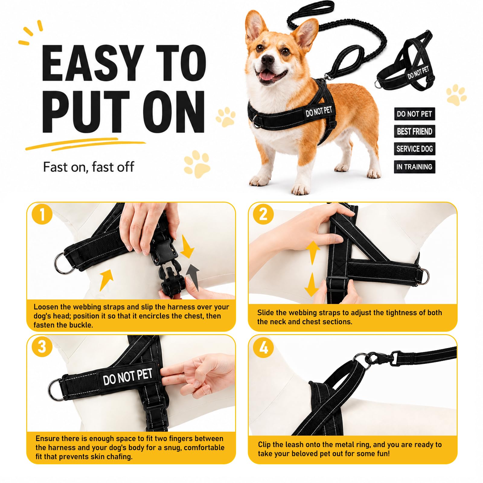 Harnais Chien Anti Traction Réglable, Harnais pour Chien avec Poignée de Contrôle, Harnais de Sécurité Réfléchissant avec Anneau Devant et Dos, Harnais pour Chien Moyen Grand Noir L