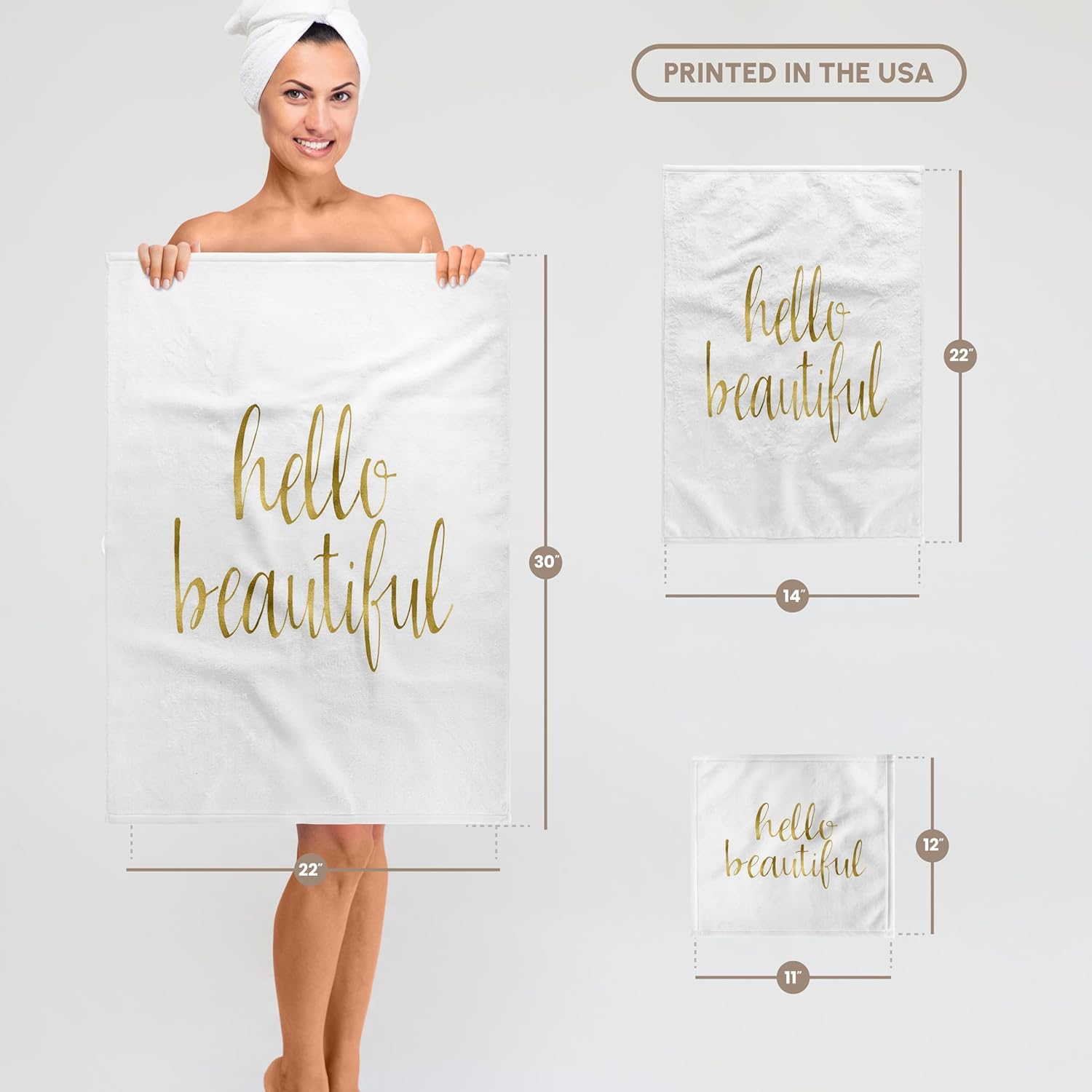 3dRose Picturing Gold Hello Beautiful 22x30 Bath Hand Pool Towel