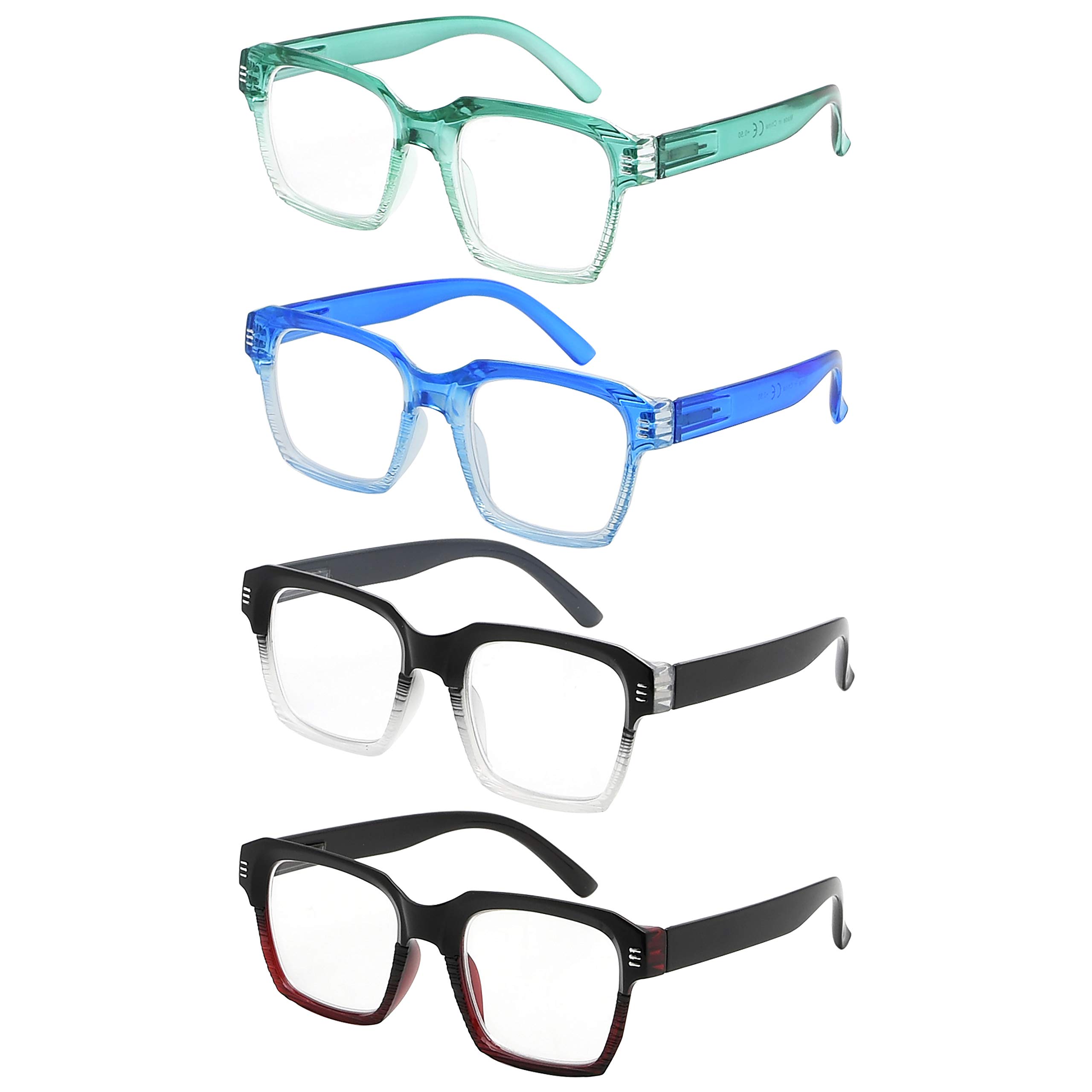 Eyekeeper 4 Pack Oversized Reading Glasses for Women - Large Frame Ladies Readers +2.25
