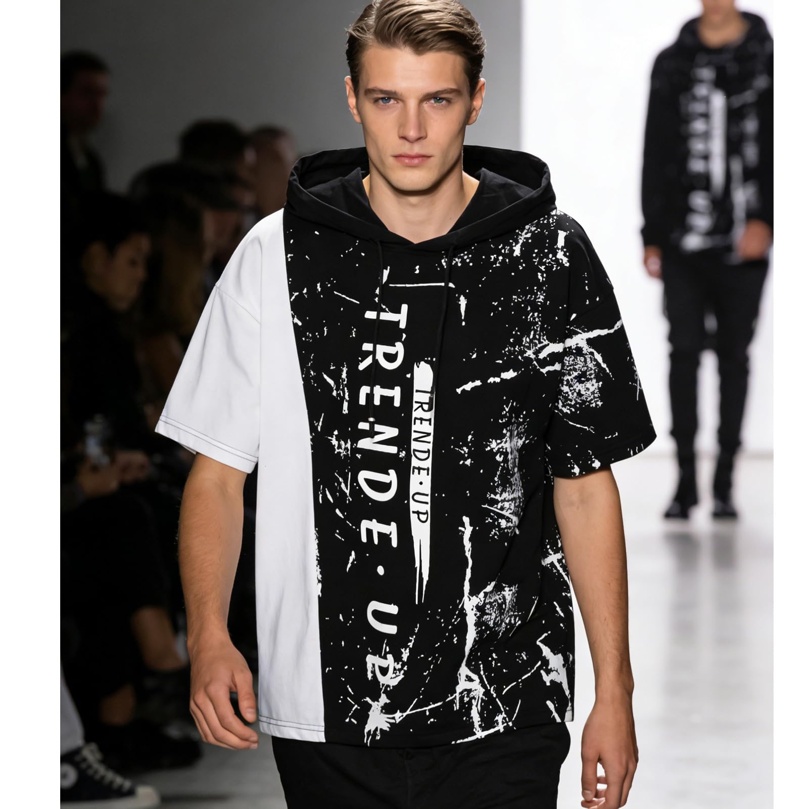 Kurzarm Hoodie Herren Baumwolle Tshirt mit Kapuze Kapuzenshirt Kapuzenpulli Sommer Pullover