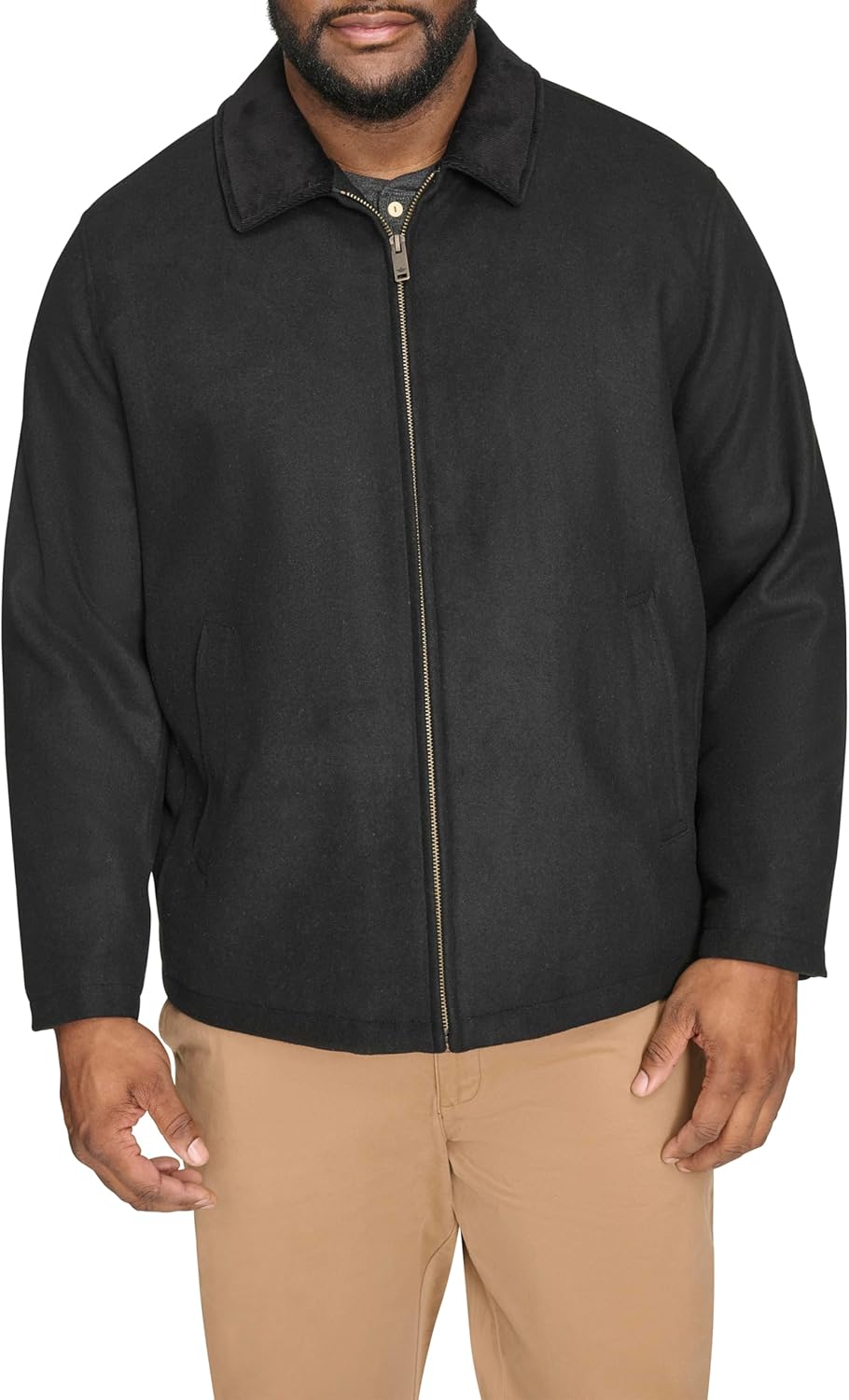 Dockers Men's Wool Blend Zip Up Jacket with Quilted, Black (Without Bib)