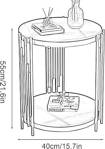 Miniatura 6 de Mesa auxiliar redonda de mármol de 2 niveles, mesa auxiliar con marco de metal de pizarra con estantes de almacenamiento, moderna y creativa mesita