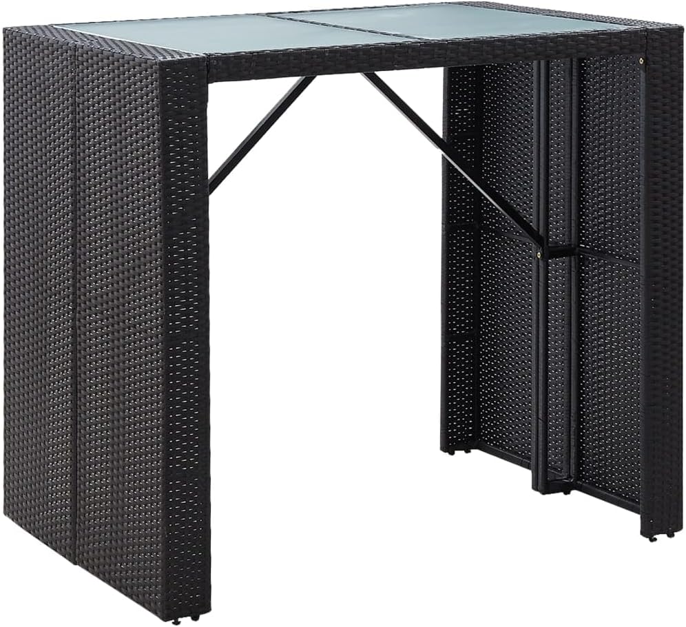 5 Piece Patio Bar Set Poly Rattan and Glass Black Furniture Sets
