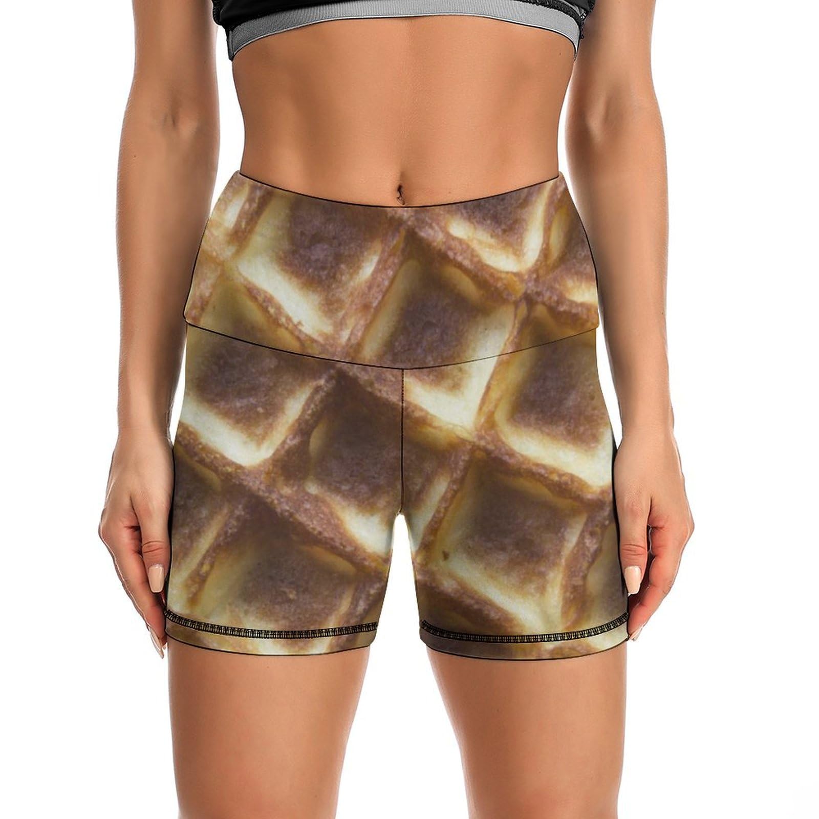 JYYAU Waffles Pattern High Waist Yoga Shorts for Women Athletic Shorts Leggings Running Pants Black