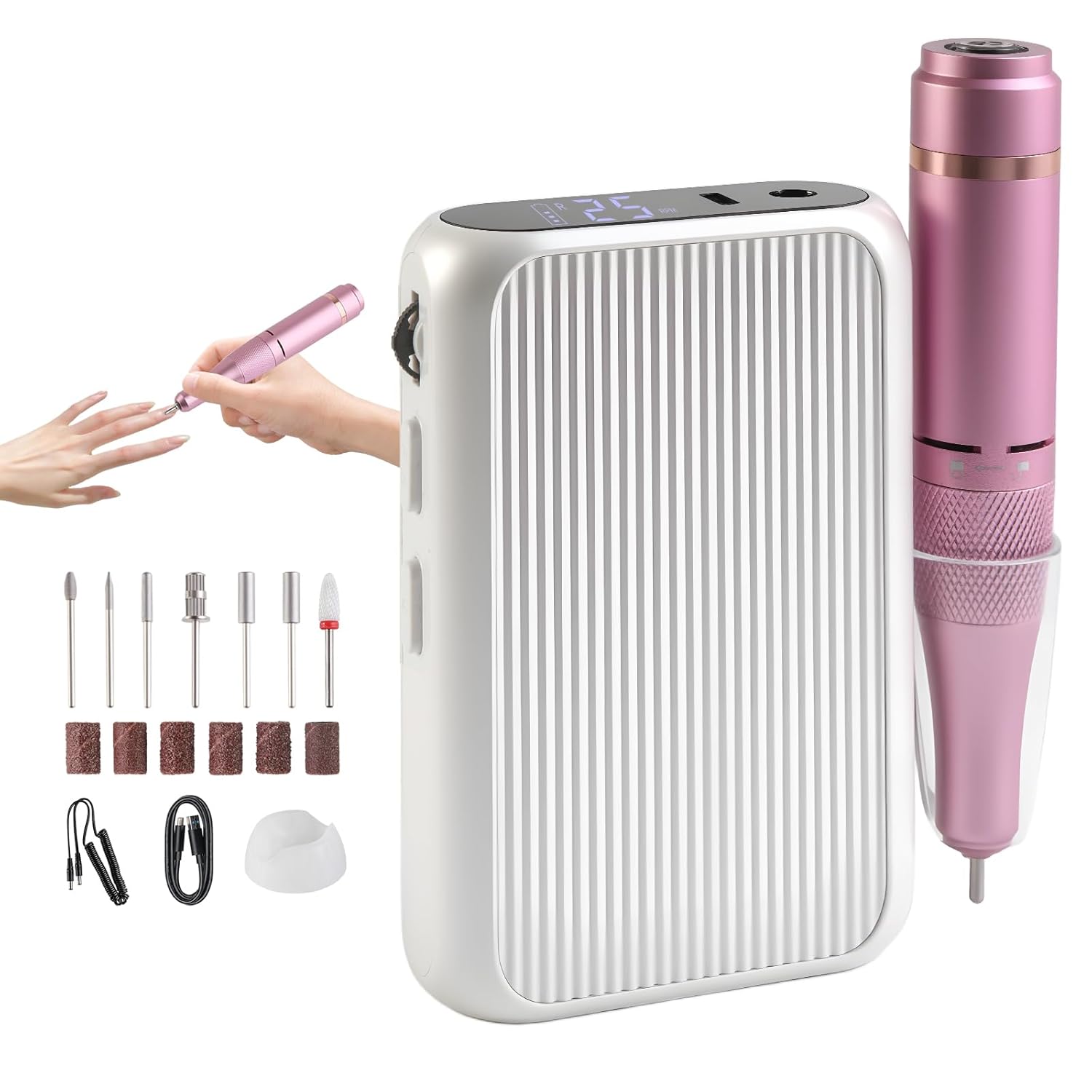 Vinid Professional Electric Nail Drill - 38,000RPM Rechargeable Manicure Kit for Filing, Cuticle Care, Buffing & Polish Removal with Adjustable Speed, Quiet Motor & Portable Design, White