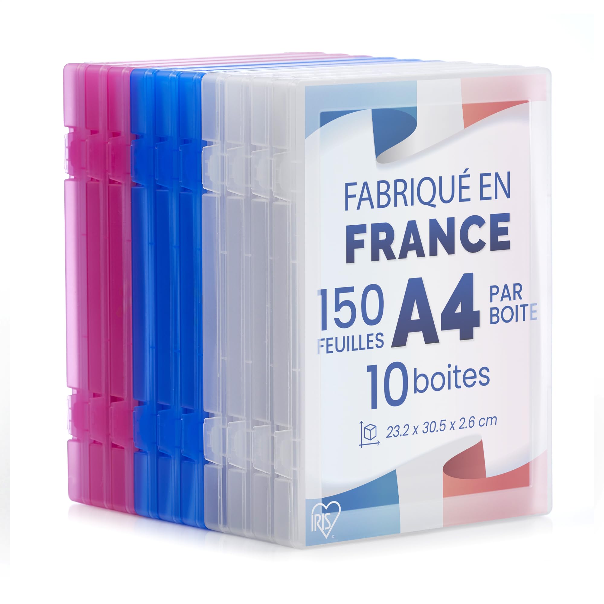 Iris Ohyama, Boite Rangement Bureau, Boite de Classement, Set de 10, Mix, Capacité de 150 feuilles A4 chacune, Empilable avec Poignée et Fermeture Sécurisée, Sans BPA, Dossier, Chemise, PJC-​A4