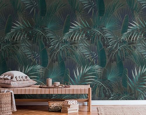 Miniatura 3 de CONCORD WALLCOVERINGS  Papel tapiz floral para dormitorio, hojas de palmera, beige, azul y verde, 63 pulgadas de ancho x 110 pulgadas de alto, 3
