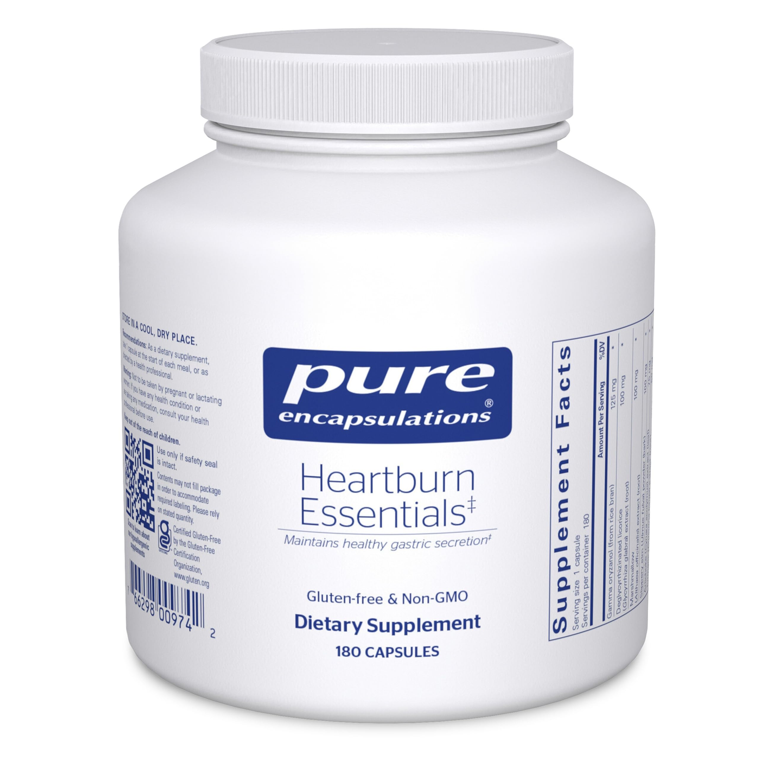 Pure EncapsulationsHeartburn Essentials - Dietary Supplement Helps Decrease Occurrences of Occasional Heartburn & Indigestion - with Slippery Elm Bark - 180 Capsules