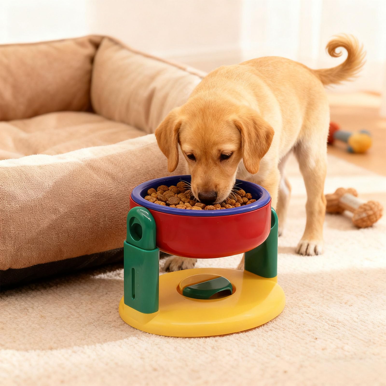 Comedero para perros elevado, altura ajustable, con ventosa, cuenco individual para perros con soporte, PP+ABS, 13,2 cm de diámetro, color rojo