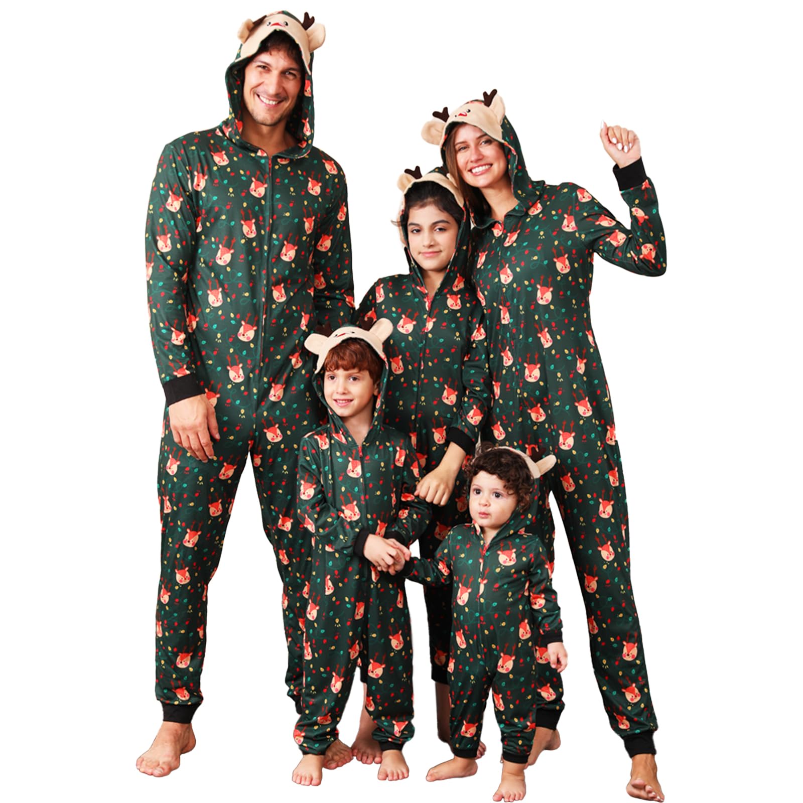 Aimery Christmas Onesie for Family Matching Set, Ugly Couples One Piece Hooded Jumpsuit for Women Men Pjs Jammies Plus Size
