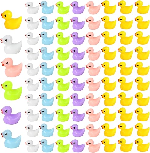 KIMOBER 150 piezas de mini patos de resina, multicolor, microfiguras de pato en miniatura para jardín, paisaje, acuario, decoración de casa de