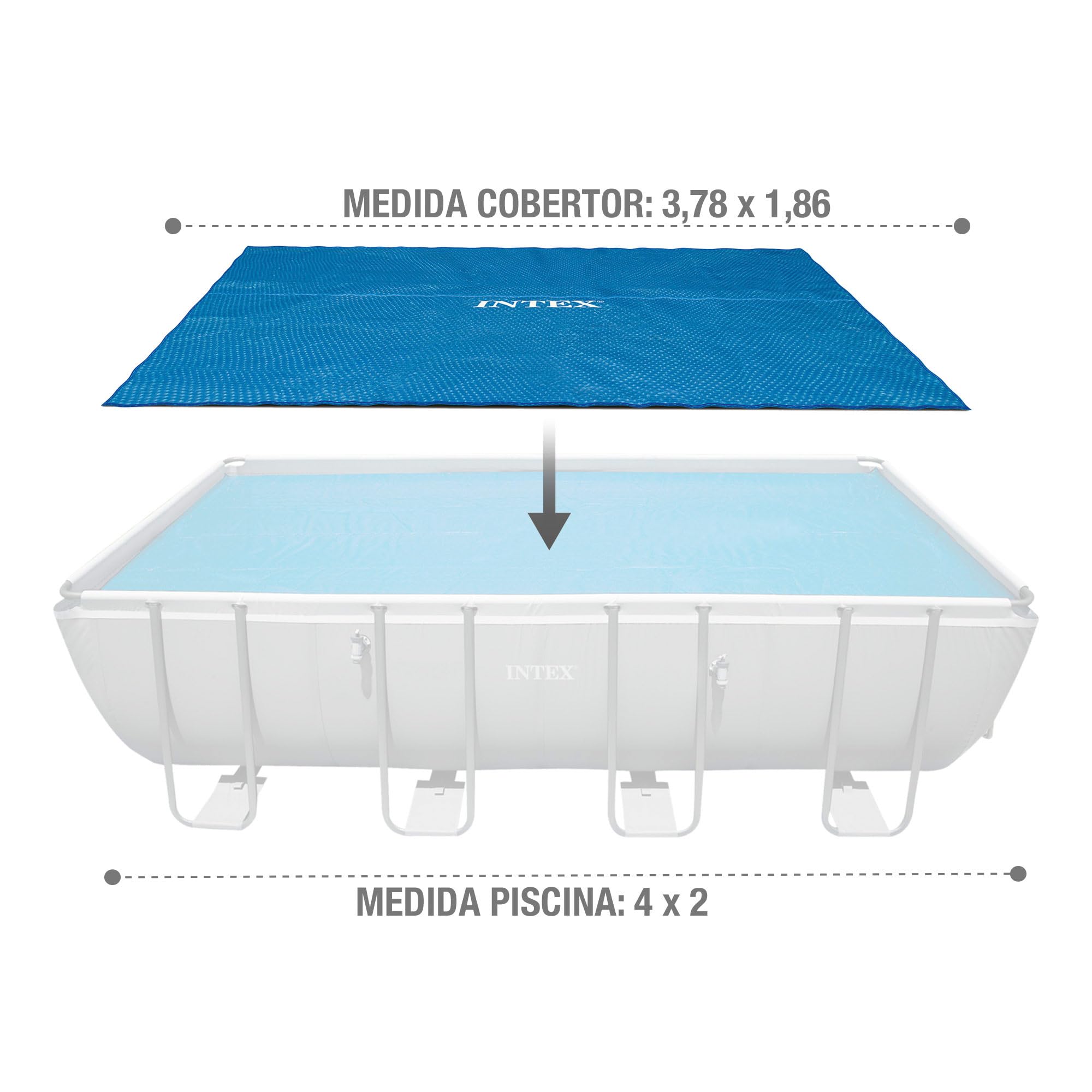 Intex Solarabdeckplane für Ultra Frame rechteckig 400 x 200 cm, Stärke 160 Mikron, Fertigungsmaß: 378 x 186 cm, 28088, Blau
