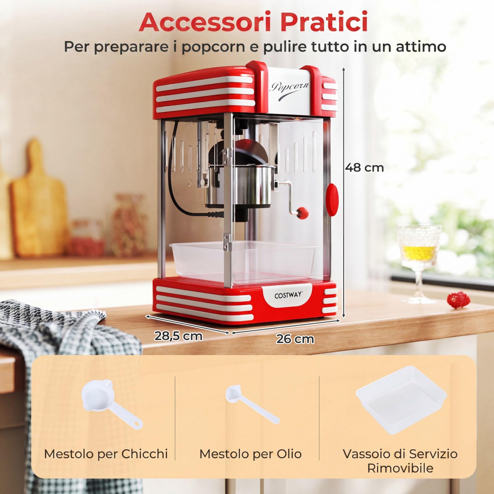 COSTWAY Macchina Pop Corn per Casa in Acciaio Inox, Cottura in 3-5 minuti