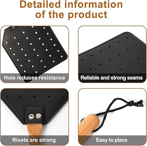 Miniatura 10 de Matamoscas de cuerda colgante de cuero, 19.5 pulgadas de largo, resistente matamoscas manual con mango de madera, atrapa avispas para interiores y