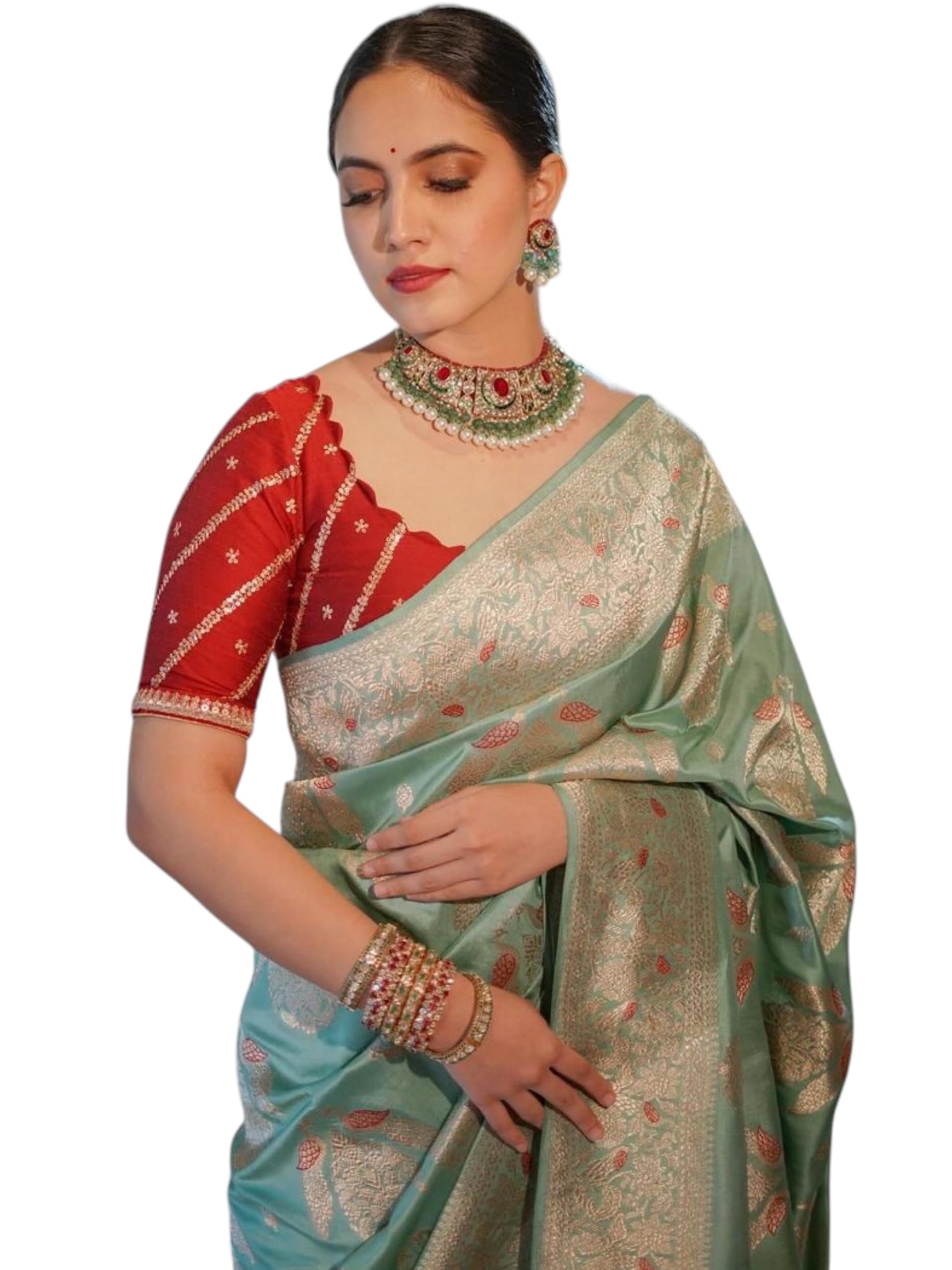 flosive Women's Kanjivaram Pure Zari Woven Soft Silk Saree With Blouse Piece With Zari Order-picture-34