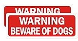 Beware of Dog Sign, Metal Warning the Dogs Signs for Fence Gate, 2 Pack 10 x 3.5 inches, for Indoor...