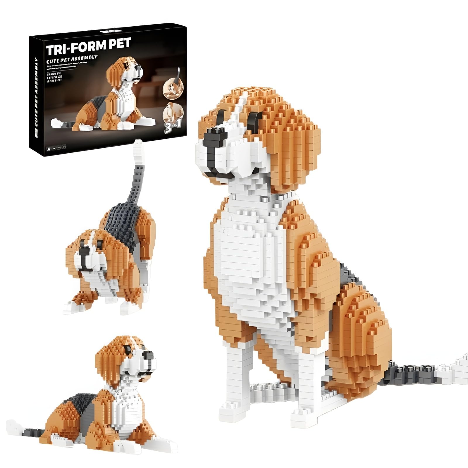 3 In 1 Beagle Dog Building Set for Adults, 1050 Pieces Puppy Mini Micro Building Blocks, Animal Bricks Model Toy, Cute Pet Figure Home Desk Decor, Birthday Gift for Teenagers