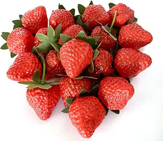 Aliotech 18PCS Lifelike Artificial Red Strawberries - Realistic Fake Plastic Fruit for Home Kitchen Decor, Photography Props & Party Ornaments