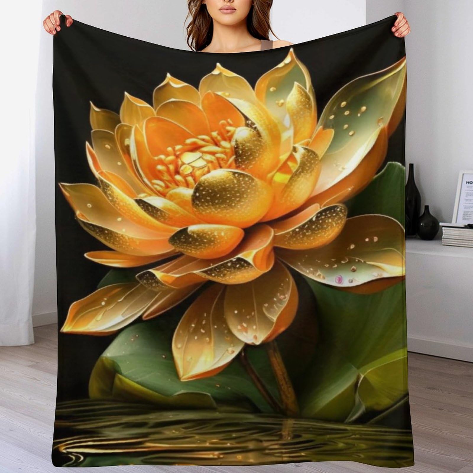Manta de franela para cama Lotus colcha suave de tacto aterciopelado superior