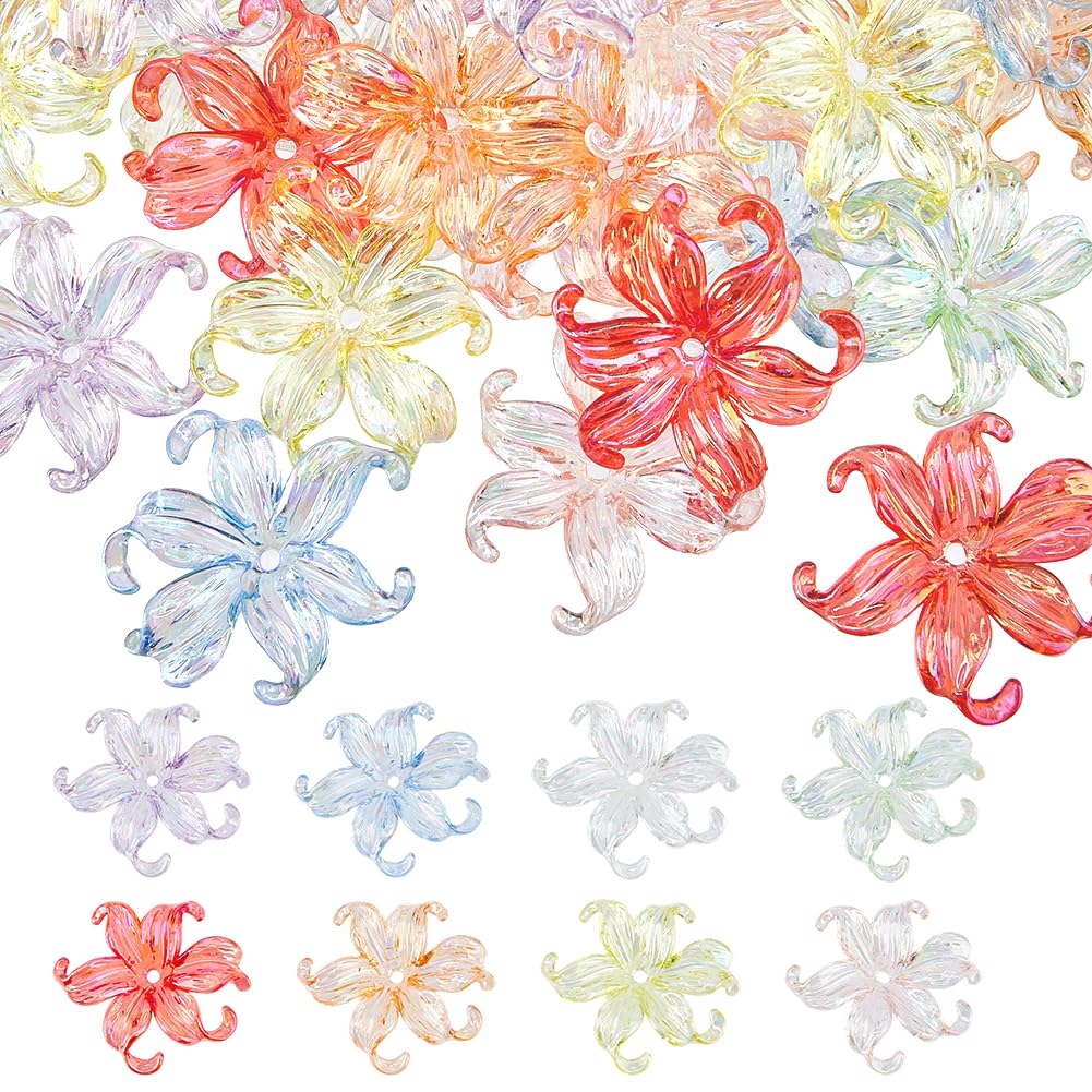 DICOSMETIC 48Pcs 8 Colors Acrylic Flower Beads Bulk AB Color Plated Floral Bead Large Iris Flower Bead 45mm Hawaiian Flowers Loose Spacer Beads for Bracelet Necklace Earring Jewelry Making