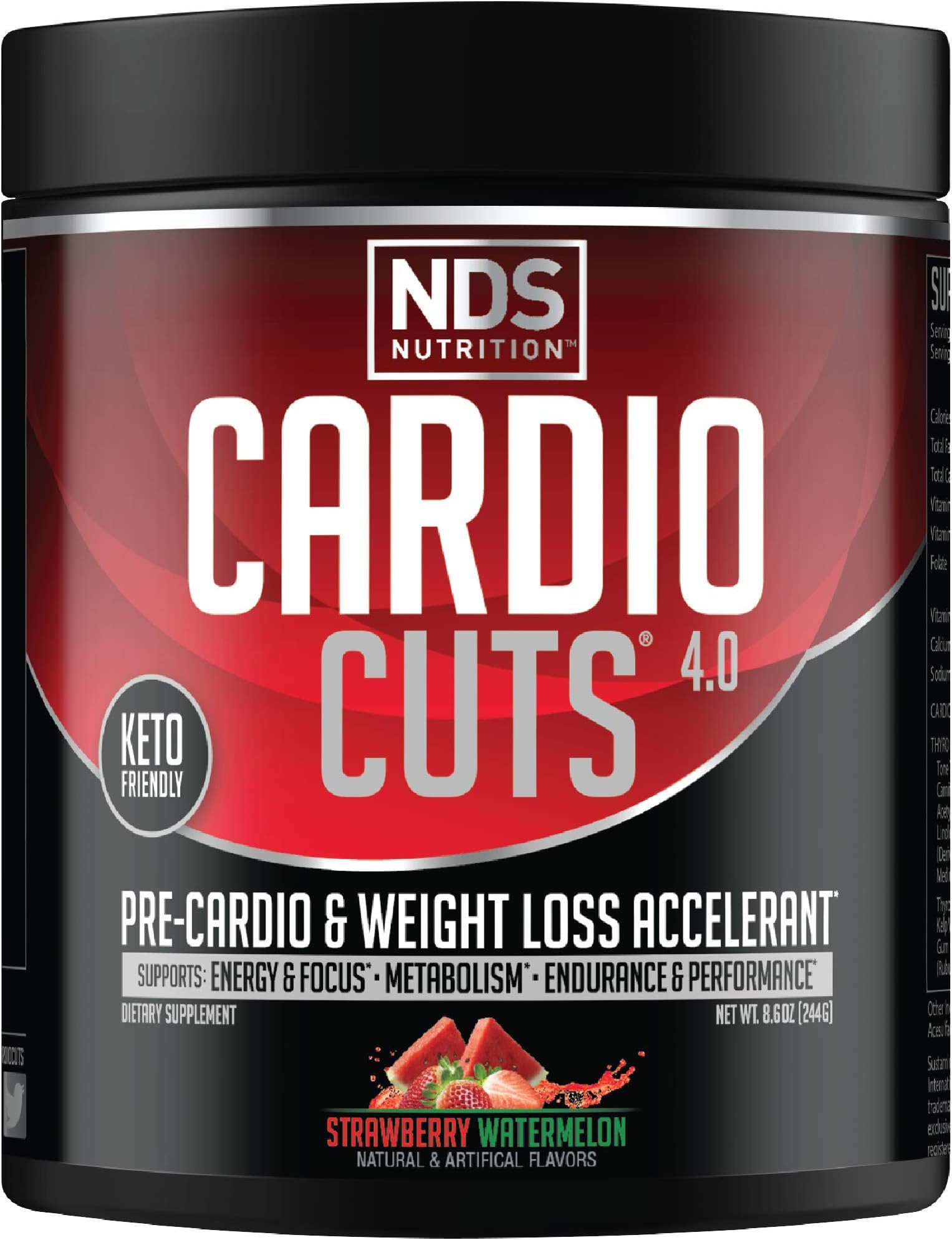 Cardio Cuts NDS Nutrition 4.0 Pre Workout Supplement - Advanced Weight Loss and Pre Cardio Formula with L-Carnitine, CLA, MCTs, L-Glutamine, and Safflower Oil - Strawberry Watermelon (40 Servings)