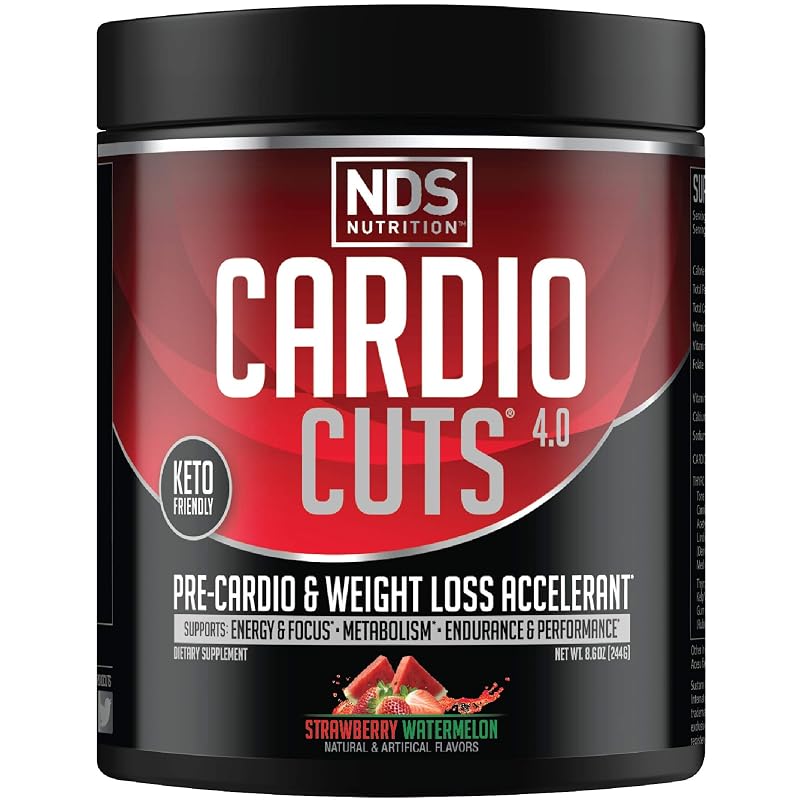 Cardio Cuts NDS Nutrition 4.0 Pré-treino em pó com CLA 500 mg, MCTs 500 mg e beta-alanina 1 g, sabor morango e melancia, 40 porções
