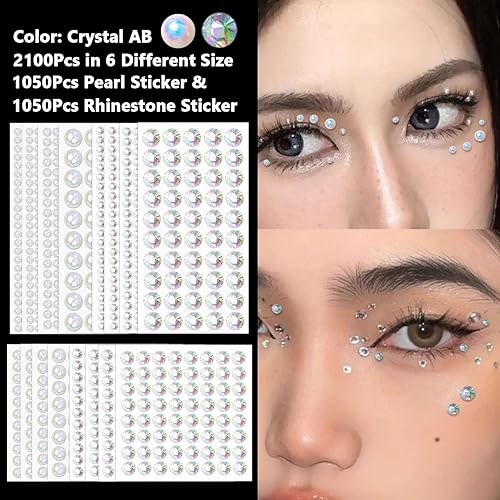 Miniatura 2 de 2100 calcomanías autoadhesivas de perlas y diamantes de imitación, perlas de imitación para el cabello, perlas para el cabello, perlas faciales para
