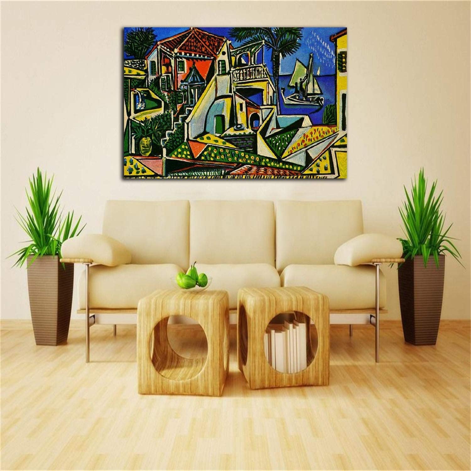 ZENDA Pablo Picasso Wall Art Picasso Mediterranean Landscape Painting Wapped Canvas Art for Bedroom Livingroom Decoration Ready to Hang