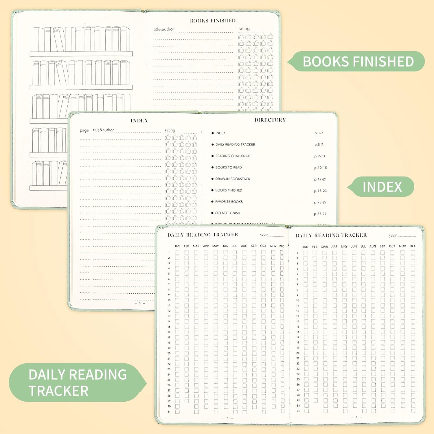 Reading Journal Book Lovers Gifts Hardcover Leather Readers Accessories Track Reading Log with 65 Books Reviews, 5.8”x8.3”, Mintgreen - Image 3