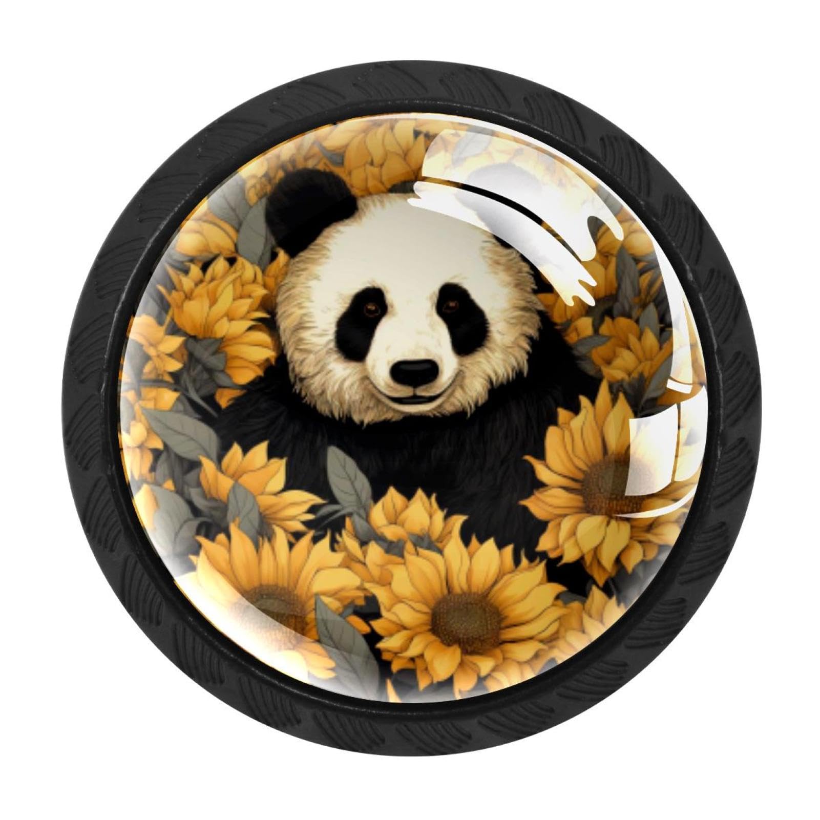 CHENZZZZ Panda Sunflower Drawer Knobs 4 Pack Crystal Dresser Knobs 35mm Glass Cabinet Knobs for Home Office Bathroom