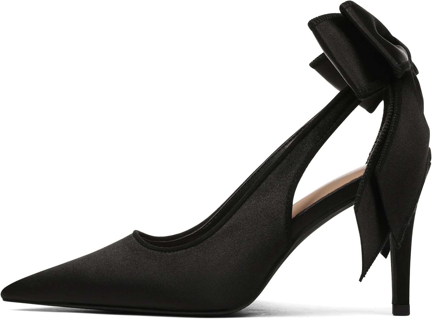 Mattiventon Slingback Heels for Women Pointed Closed Toe Stiletto Heels with Bow Tie Wedding Shoes for Bride Satin Prom Party Dress Pumps
