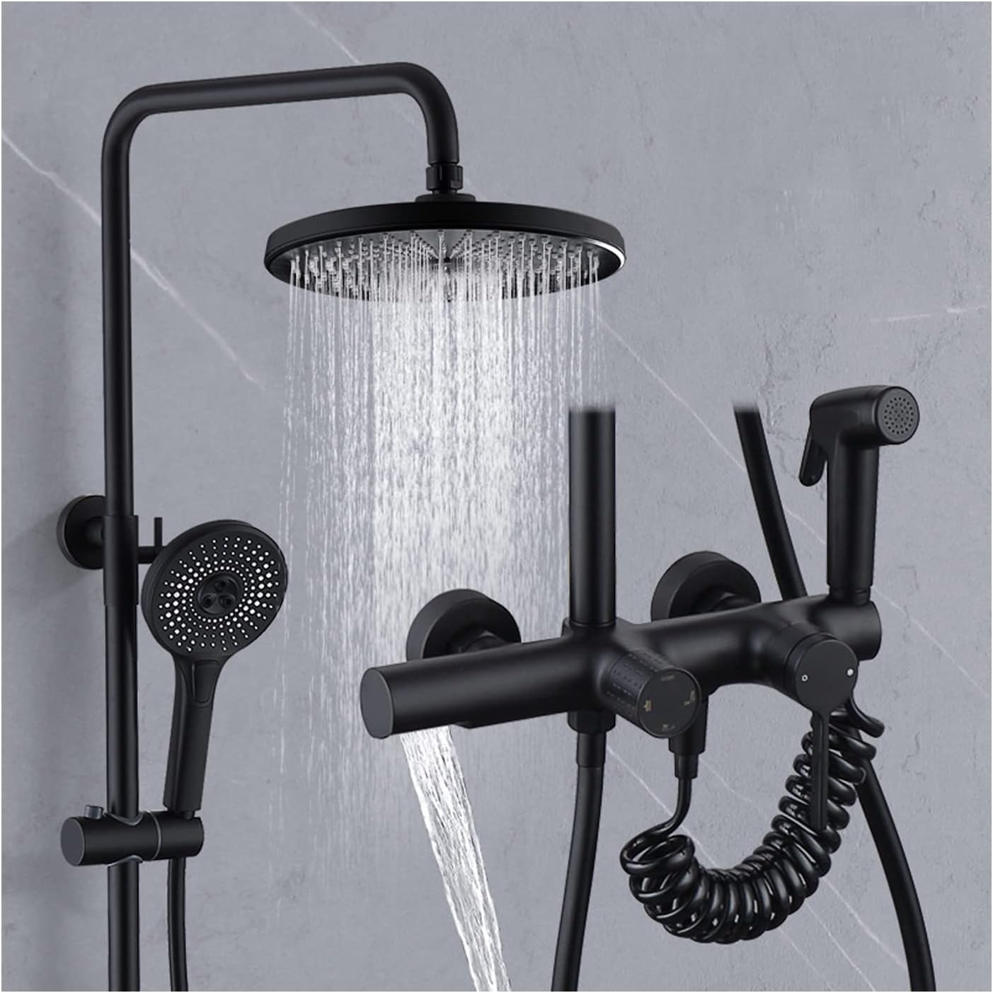 High Pressure Shower Systems Black, Wall Mounted Shower Fixture Combo Set Single Handle Bathroom Shower Faucet Set with Hand Shower
