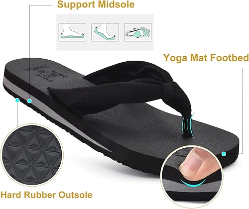 Vista 5 de KuaiLu Chanclas para mujer con soporte de arco para yoga, cómodas sandalias de verano para la playa, caminar, sandalias acolchadas para interiores