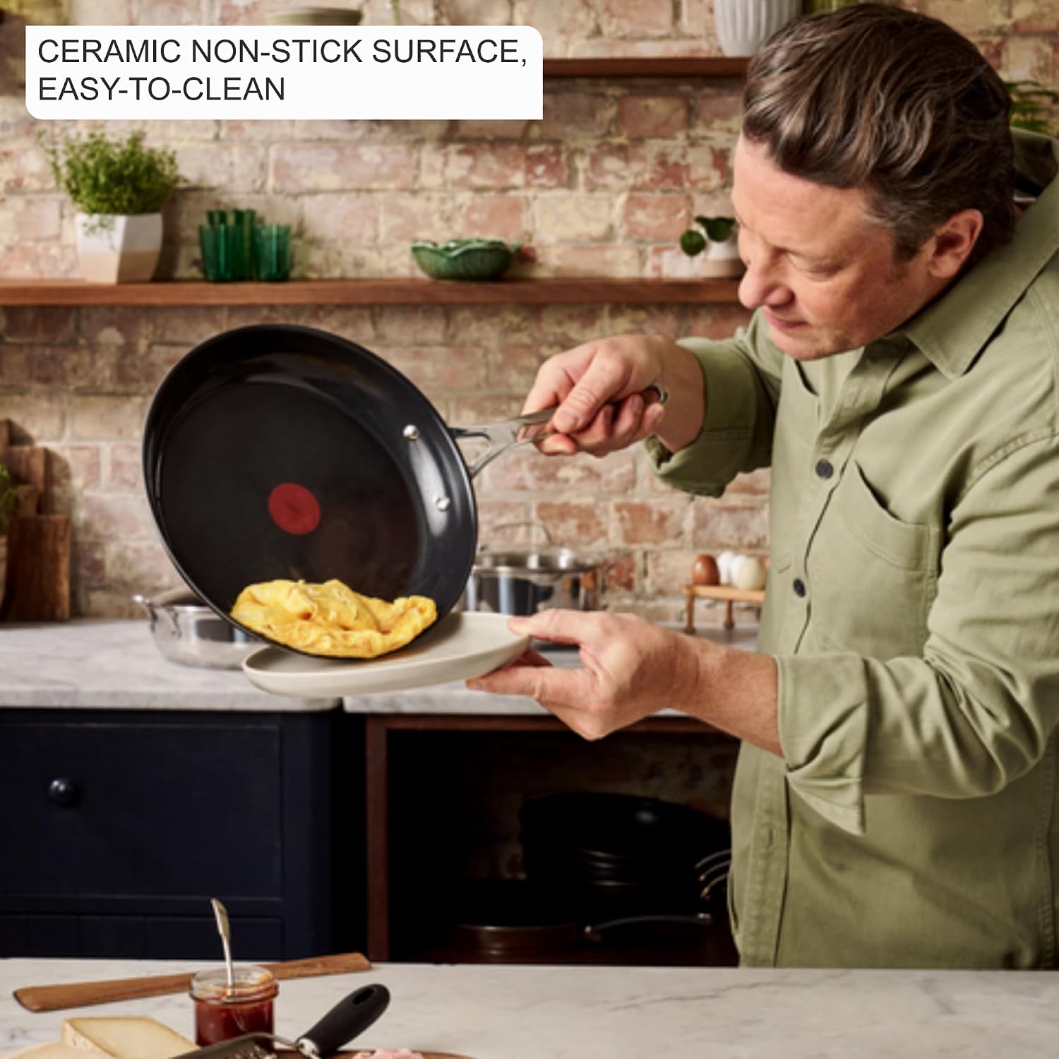T-Fal Jamie Oliver 11-Inch Stainless Steel Ceramic Nonstick Fry Pan image 2