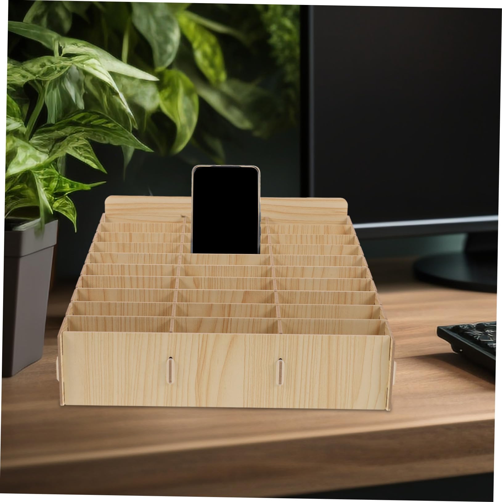 VICASKY Scatola Porta Cellulari in Legno 30 Scomparti, Organizzatore Compatto per Documenti e Piccoli Oggetti, per Scuola e Scrivania