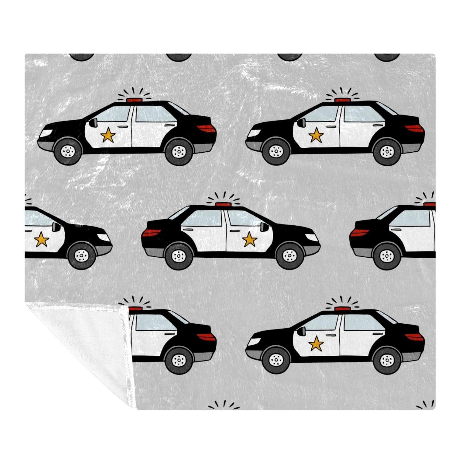 Couverture polaire voitures de police 150x130 cm pour lit et canapé