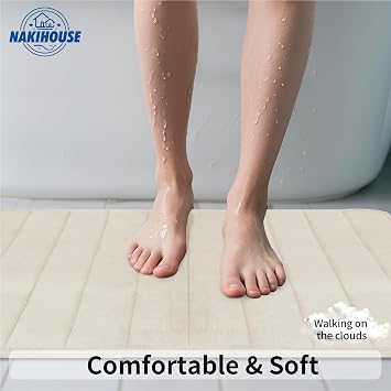 3 Piece Non-Slip Bath Mat Set, Luxury Thick Memory Foam Bathroom Rugs, Water Absorbent Soft Shower Mat Machine Washable Toilet Mat for Bathroom Floor,Beige