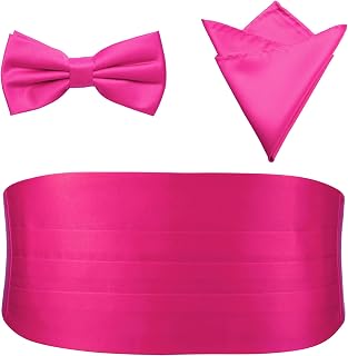 Mens Formal Solid Pre-tied Bow Tie & Pocket Square & Cummerbund Set