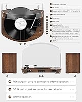 Vista 6 de Vinyl Record Player with Dual Stereo Speakers, Belt Drive Turntable with Bluetooth Input 3 Speed Playback AT-3600L Cartridge RCA Out Vintage