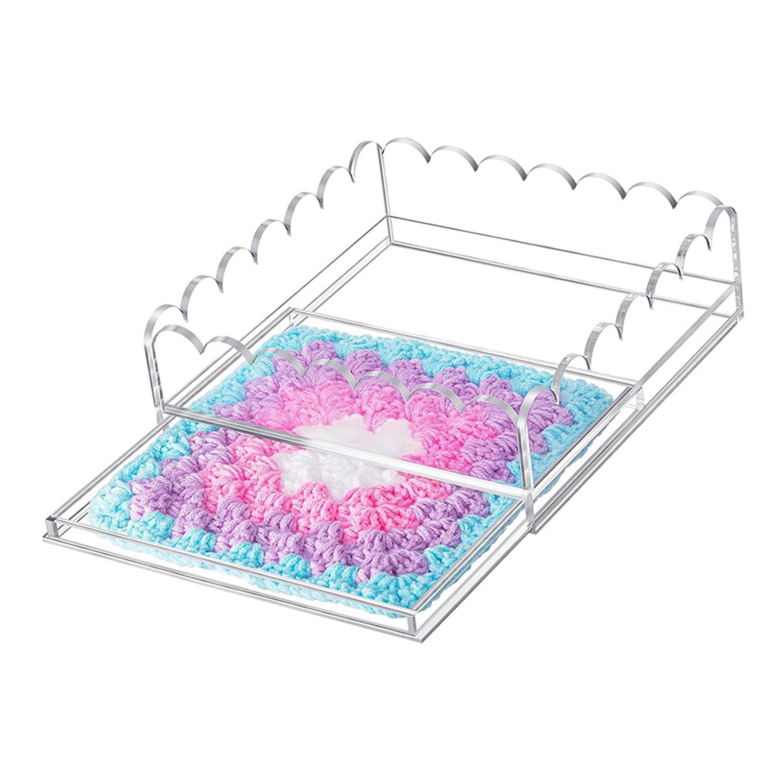 Xinsheinelry Scalloped Tray Basket Clear Acrylic Trays with Drawer for Insert Photos, Art, Needlepoint and Fabric Acrylic Tray with Drawer