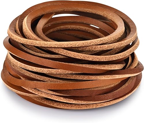 TeeLiy Cordón plano de cuero genuino de 0.118 pulgadas (0.118 in), cordón de cuero para trenzar para hacer joyas, cordones de cuero para zapatos,