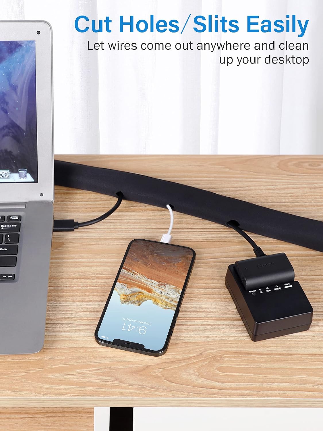 Kootek 4 Pack Cable Management Sleeve with 10 Pieces Cable Tie, 19.5 inch Cord Organizer Cable Wrap Wires Cover Sleeves Wraps Wire Hider System with Zipper for TV Computer PC Desk Home Electronics