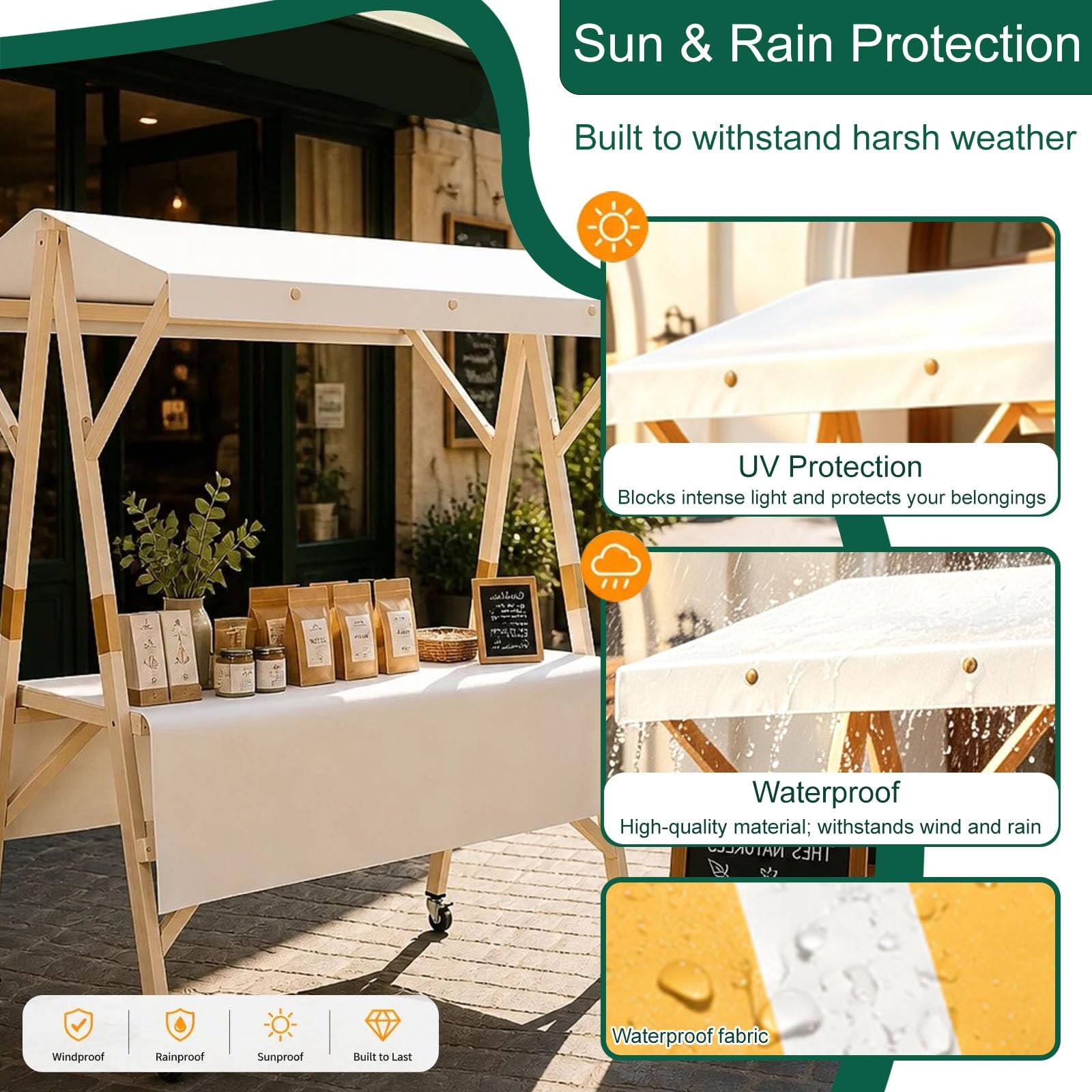 Carrello pieghevole portatile con tettoia per il mercato degli agricoltori e cibo da strada ll su ruote (blu, 120 cm / 47.2in), ideale per eventi e mercati all'aperto